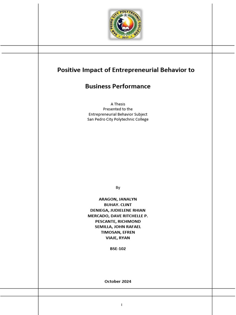 Research For Positive Impact of Entrepreneurial Behavior To Business ...