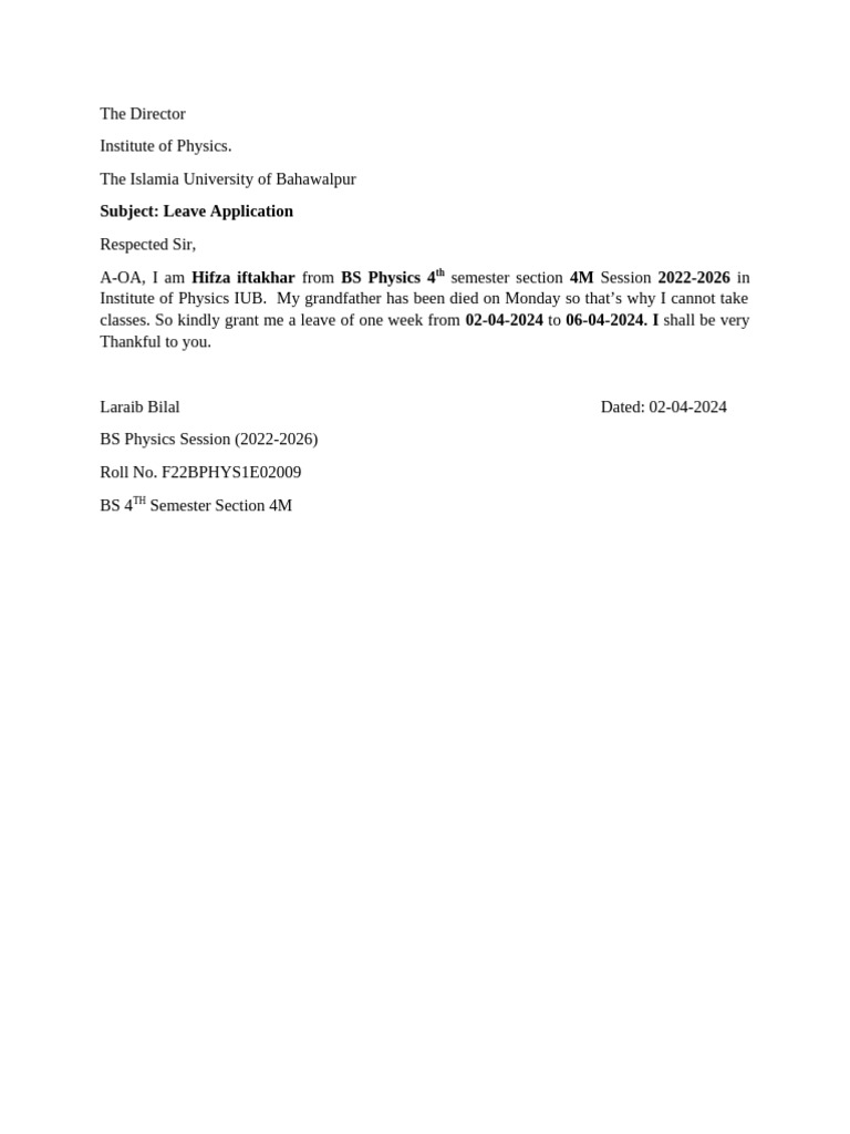 Subject: Leave Application | PDF