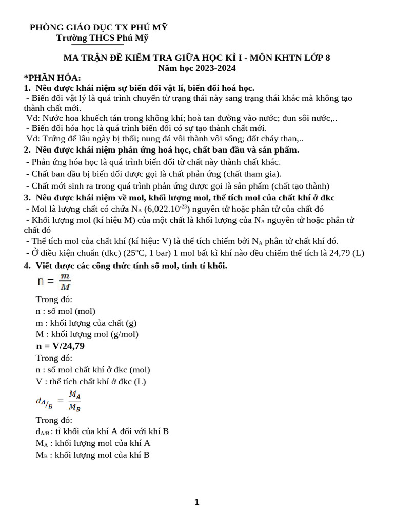 Soạn Đề Cương Khtn GHK 1 | PDF