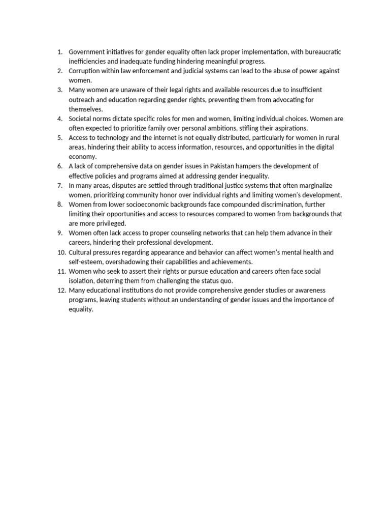 Barriers to Gender Equality in Pakistan | PDF