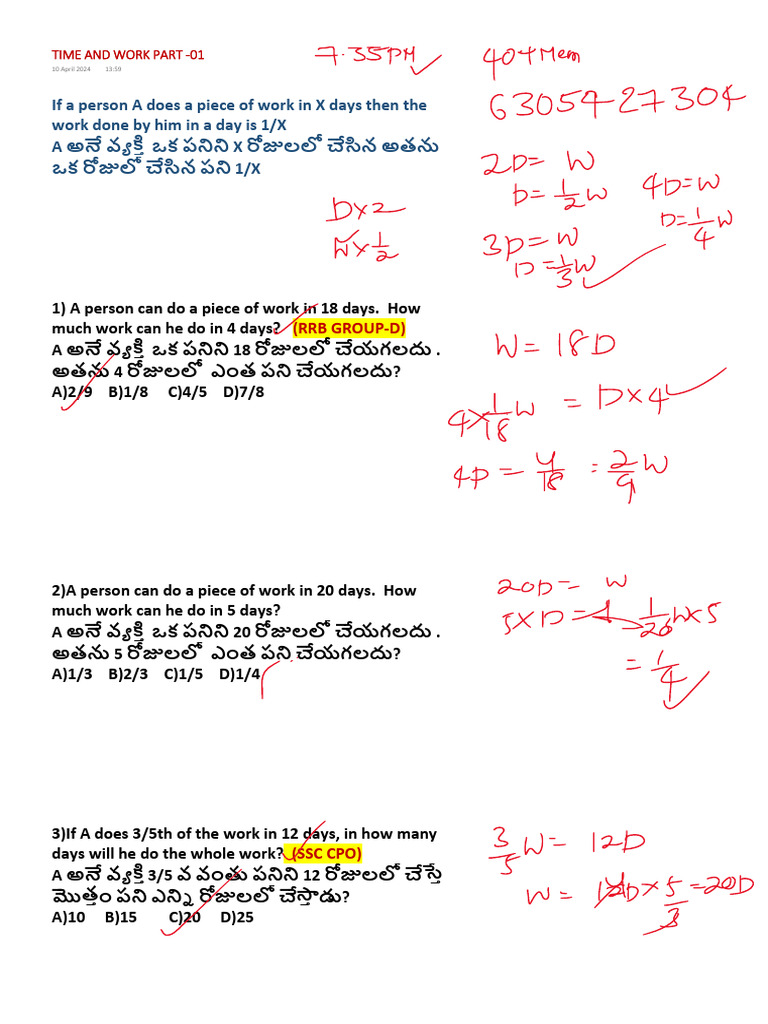 Work and Time Problem Solutions | PDF | Labor Relations | Labor