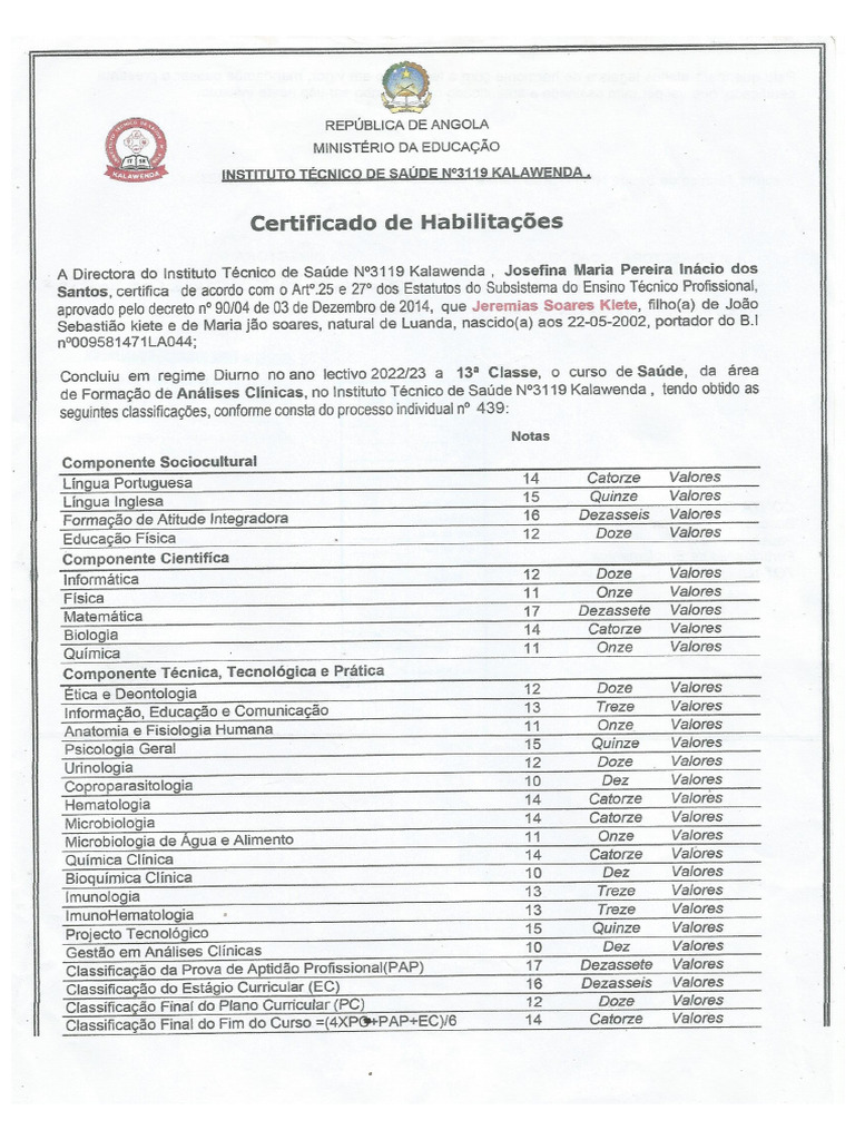 Certificado de Habilitações | PDF