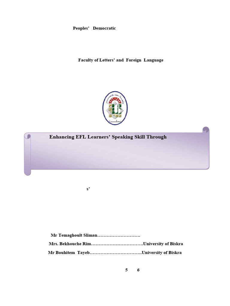 Enhancing EFL Speaking Skills Through Interaction | PDF | Second ...