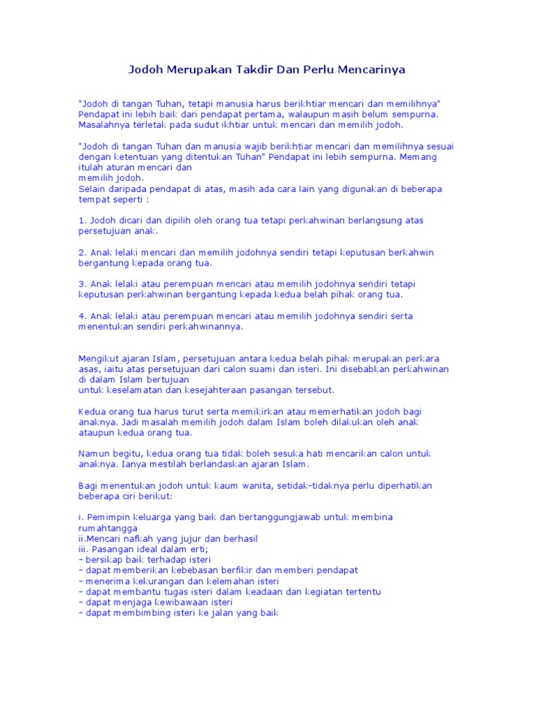 Jodoh Merupakan Takdir Dan Perlu Ya Pdf