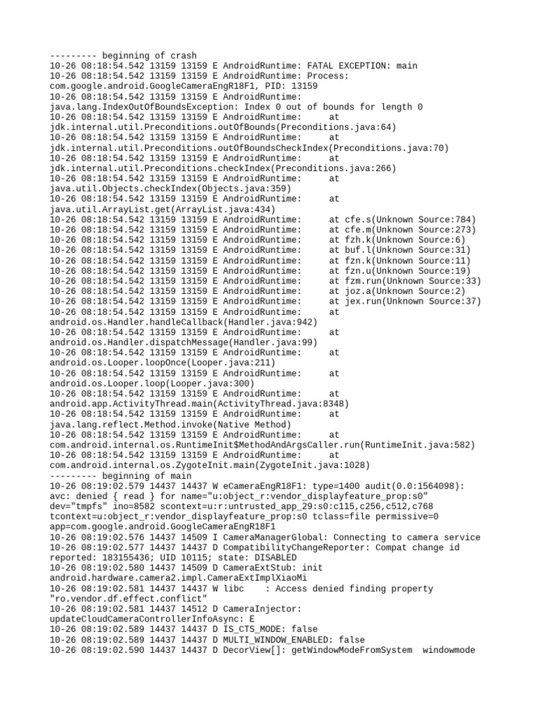 Google Camera Crash Log Analysis | PDF | Software | Computing