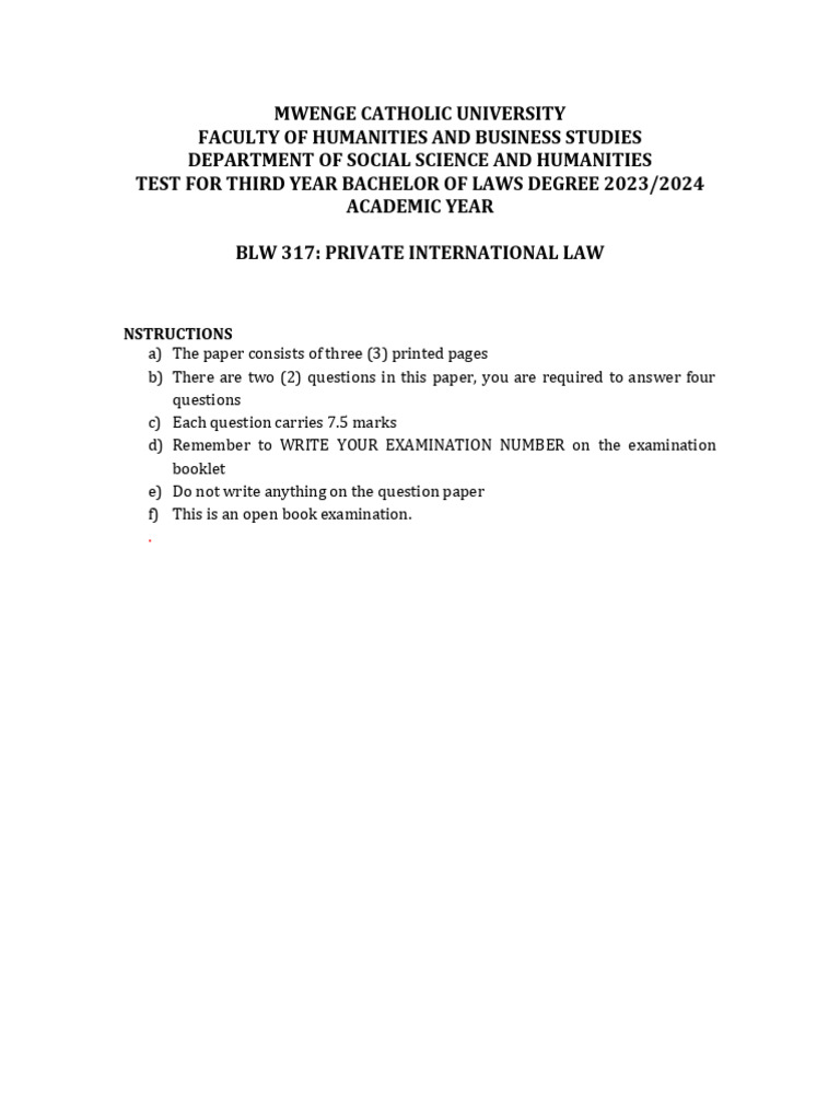 Private International Law Exam 2023/24 | PDF | Justice | Crime & Violence