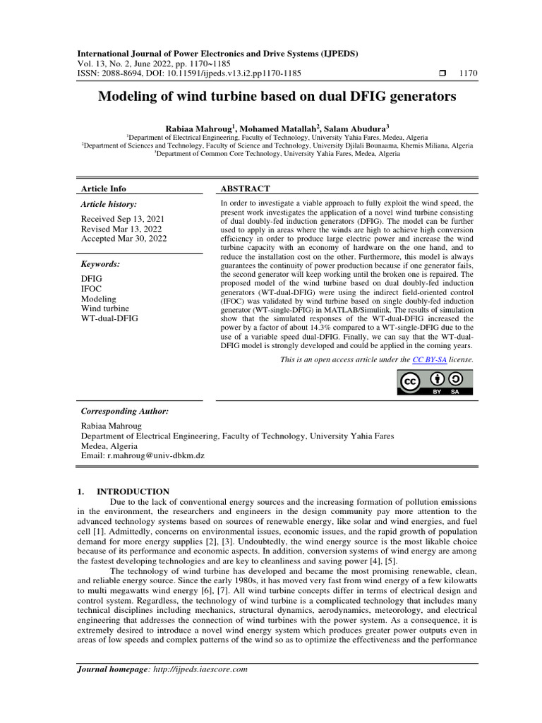 Dual DFIG Wind Turbine Modeling | PDF | Wind Turbine | Wind Power