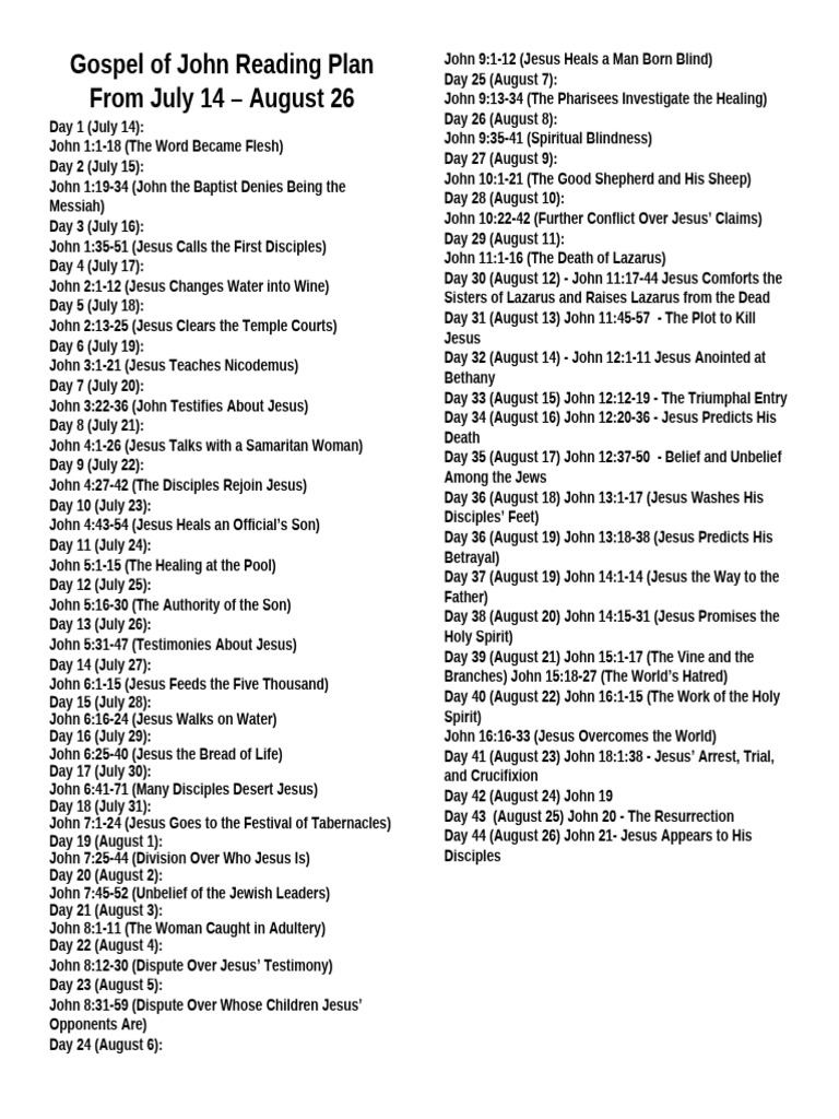 Gospel Of John Reading Plan Pdf Gospel Of John Jesus
