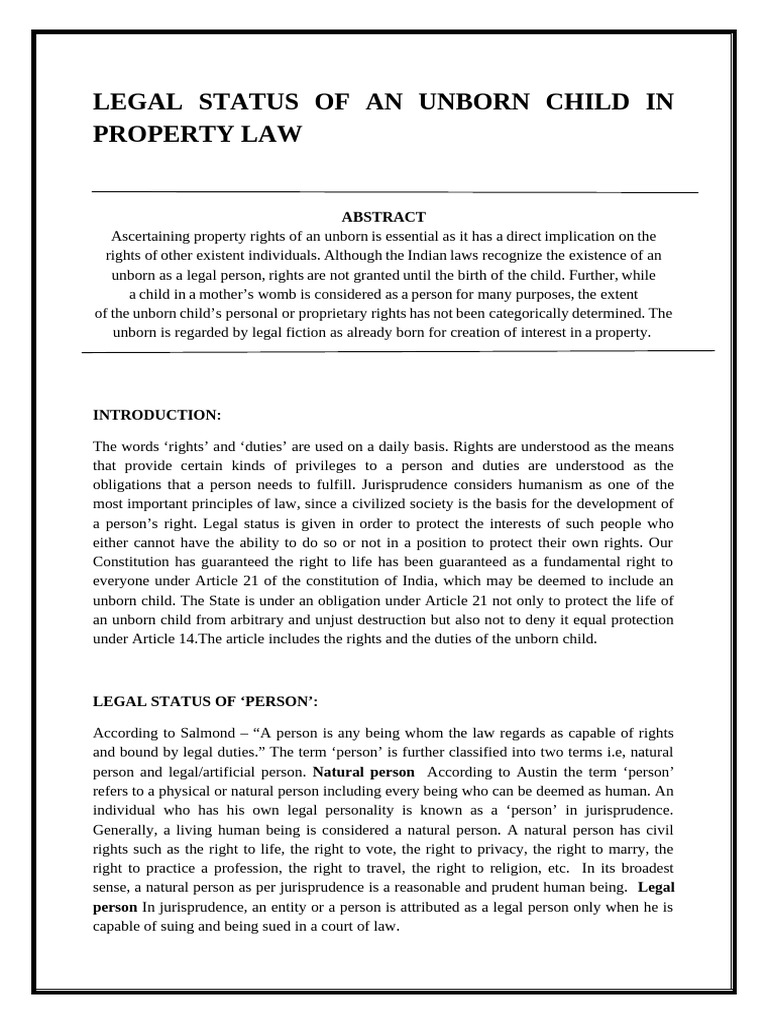 Legal Status of An Unborn Child in Property Law | PDF | Property | Rights