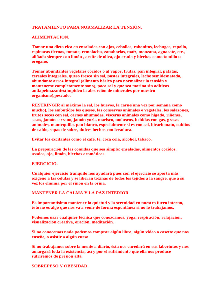 Tratamiento para Normalizar La Tensión | PDF | ensalada | Vegetales