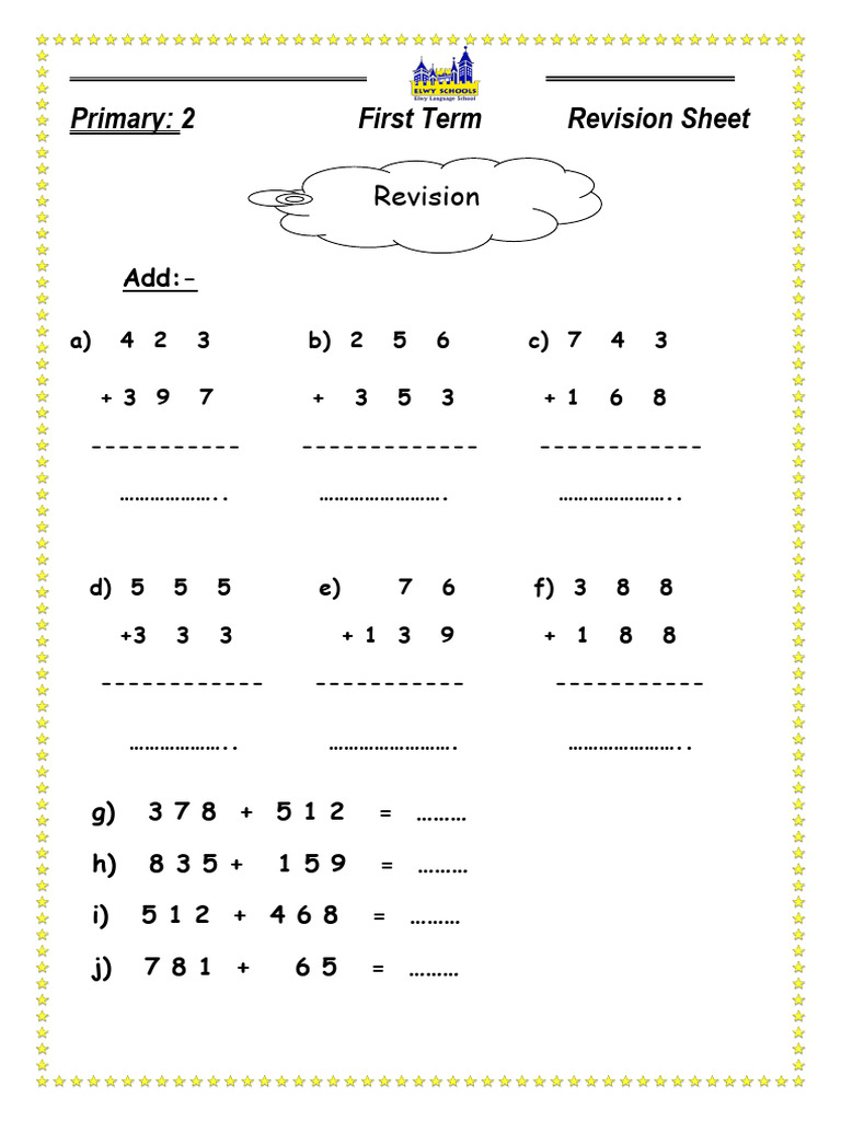 Math Revision Sheet for Primary Students | PDF | Technology & Engineering