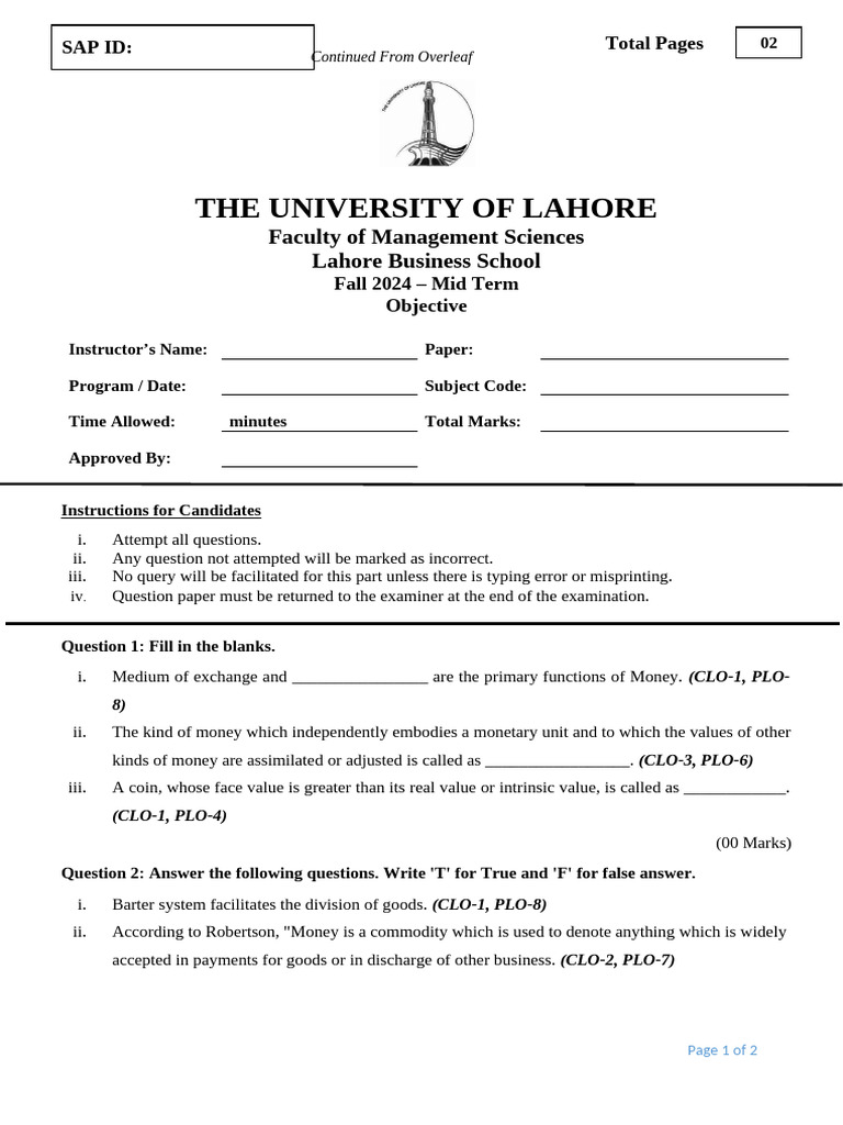 Fall 2024 Mid Term Exam Guidelines | PDF