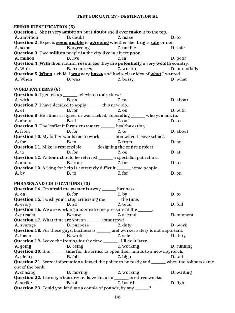 Unit 27 Test - Destination B1 Answers | PDF | Salary