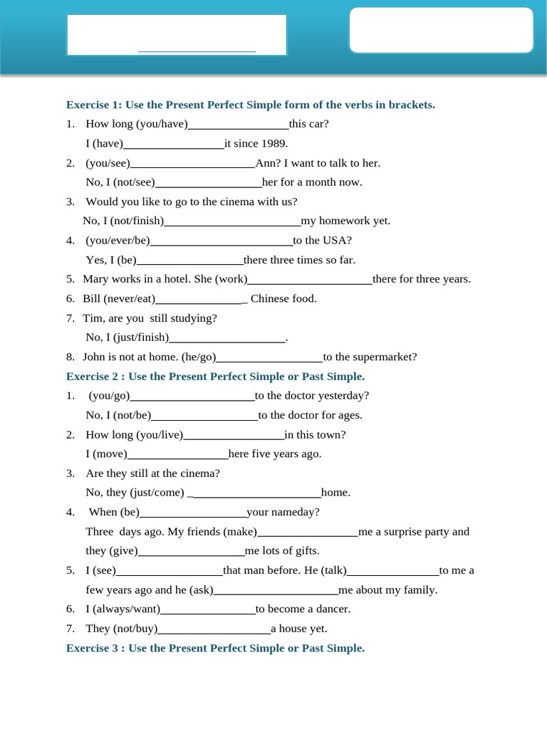 Present Perfect Grammar Worksheet | PDF | Languages | Foreign Language ...