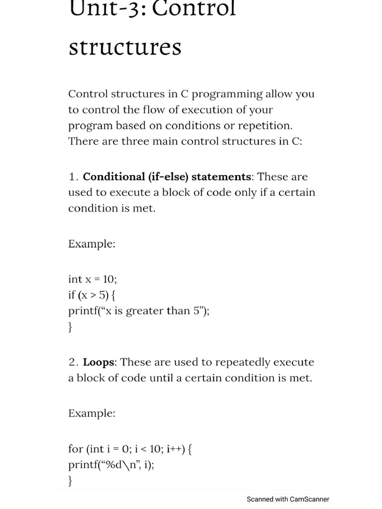 Unit 3 Control Structure | PDF