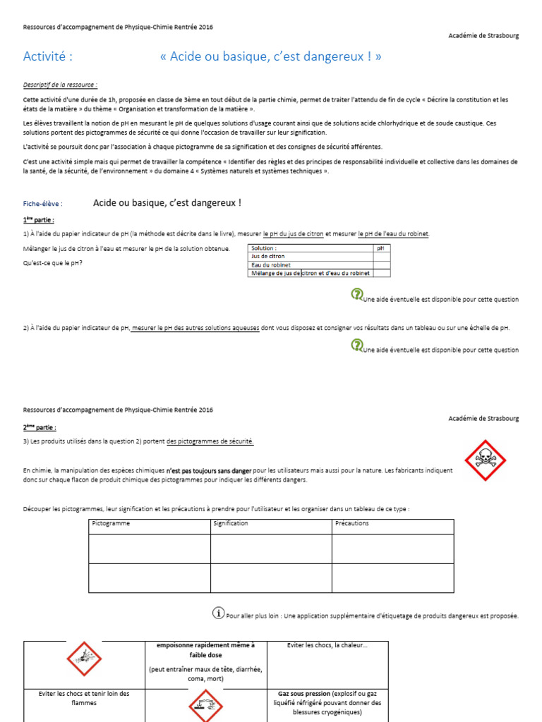 Acides et bases : dangers et sécurité | PDF | Ph | Acide