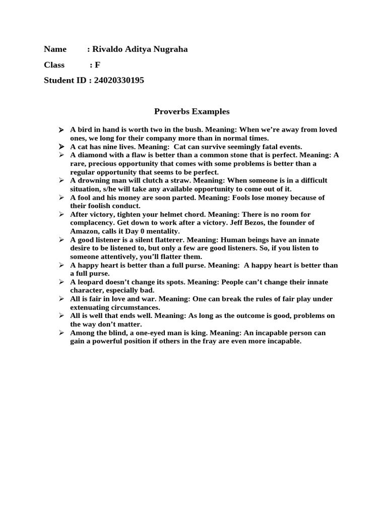 Proverbs and Word Usage Examples | PDF | Home & Garden | Self-Improvement