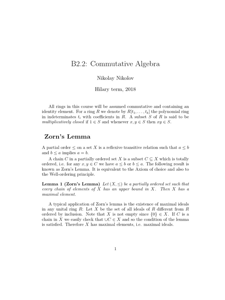 Commutative Algebra Concepts and Theorems | PDF | Ring (Mathematics ...