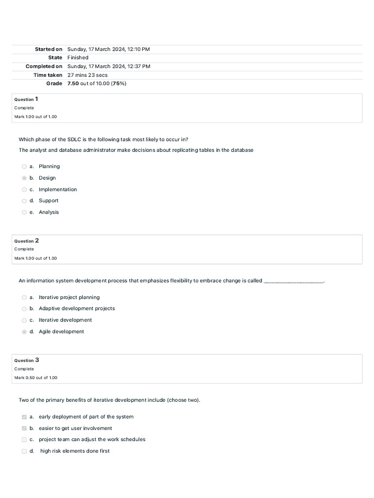 SDLC Quiz Results and Analysis | PDF | Software Development ...