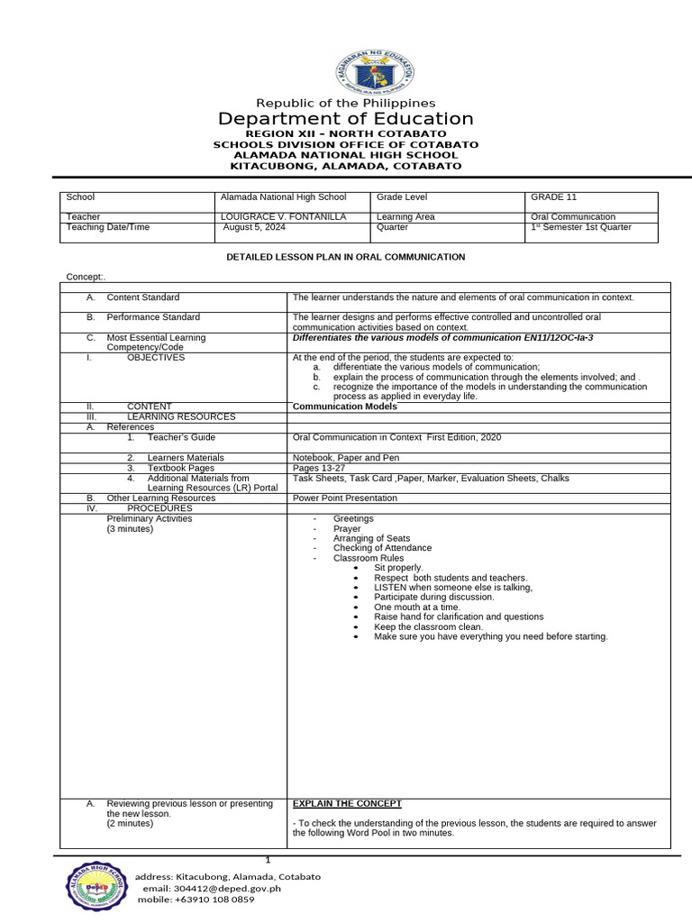L 2 Oral Com Lp Pdf Communication Learning