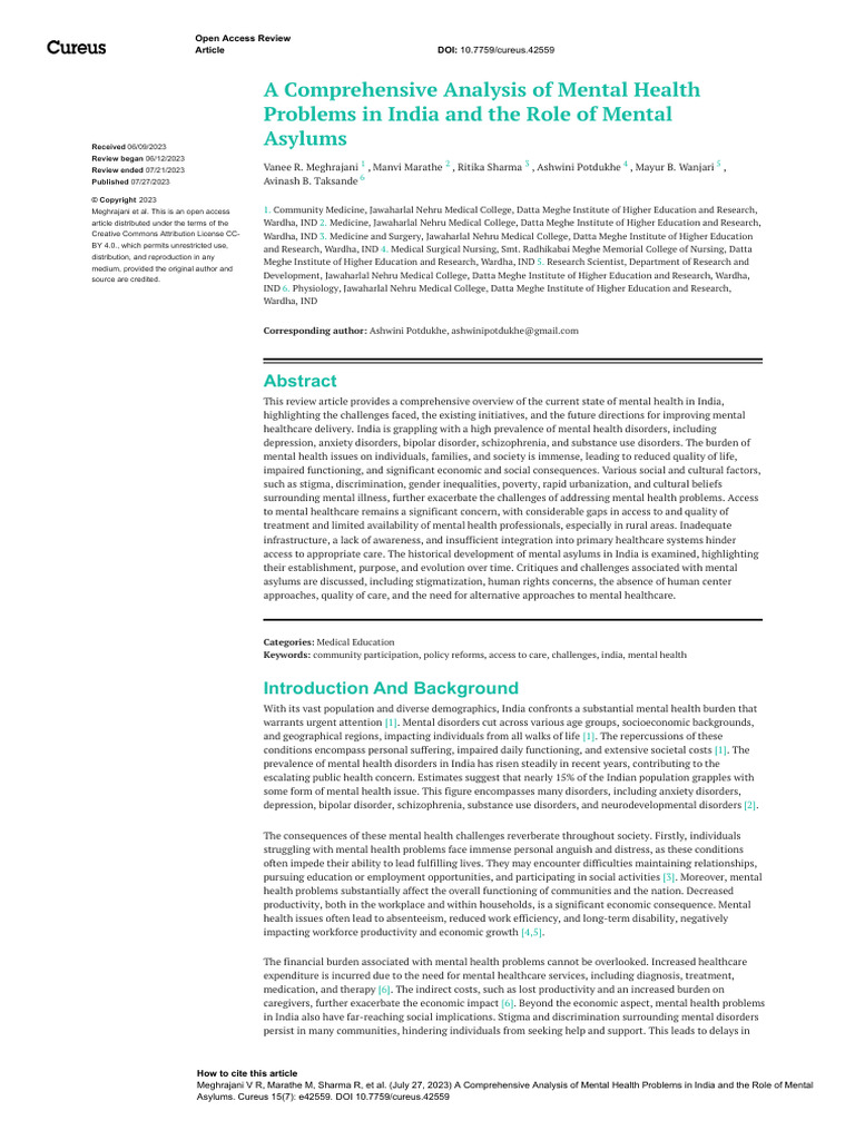 A Comprehensive Analysis of Mental Health Problems in India and The ...