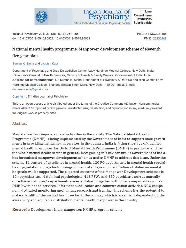 National Mental Health Programme - Manpower Development Scheme of ...