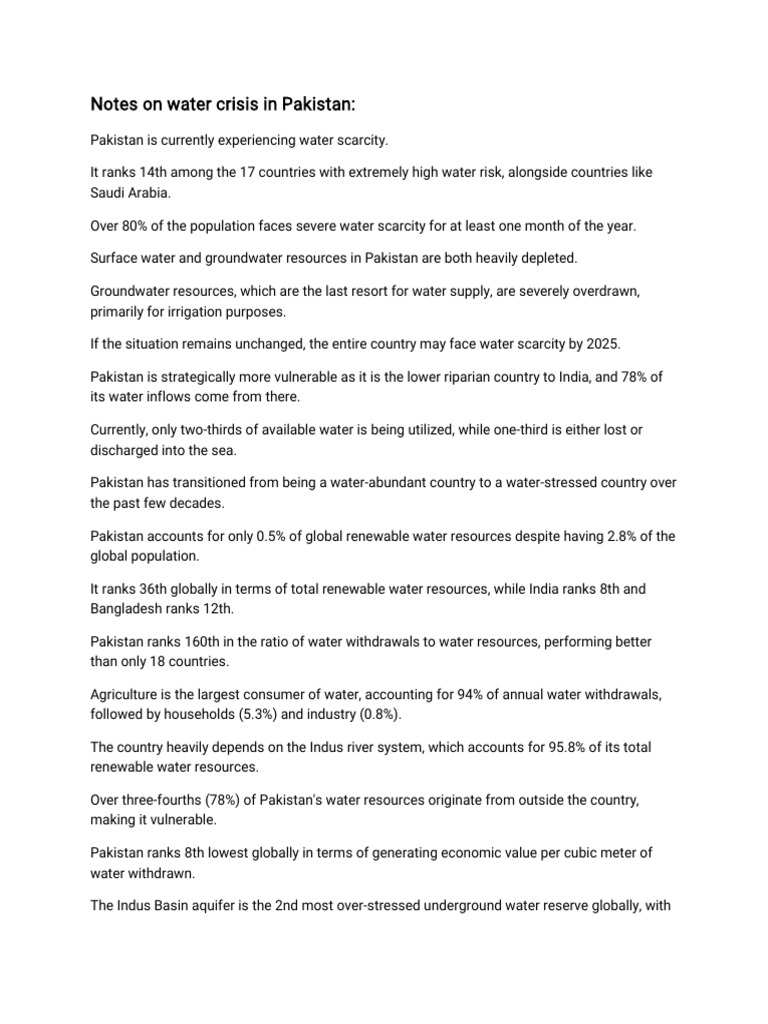 Pakistan's Water Crisis: Causes & Consequences | PDF | Water Scarcity ...