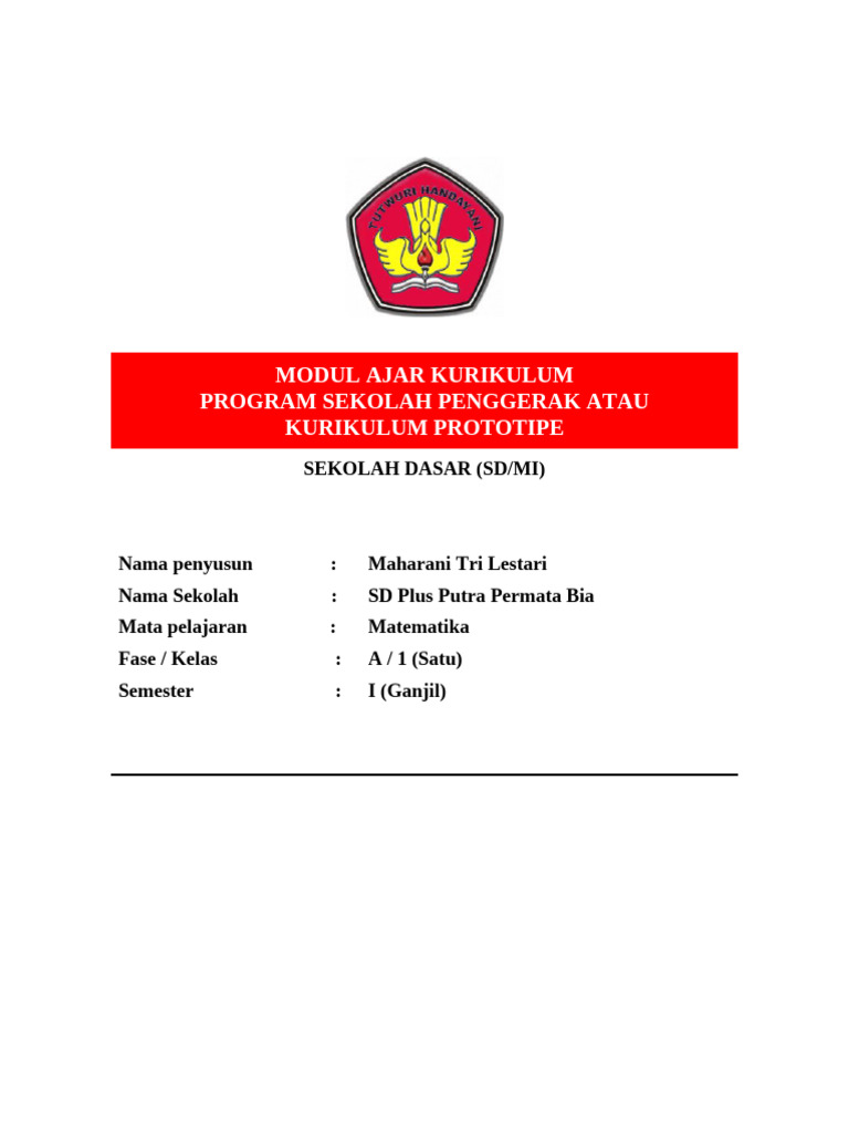 Modul Ajar Matematika Kelas 1 SD | PDF | Karier & Perkembangan ...