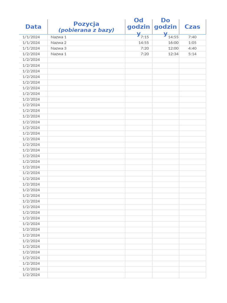 Czas Pracy TimeTable v2 | PDF