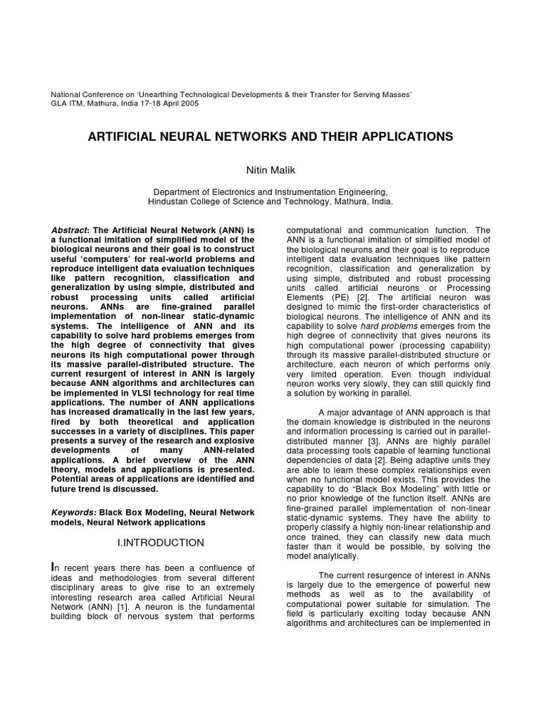 Artificial Neural Networks and Their App | PDF | Artificial Neural ...