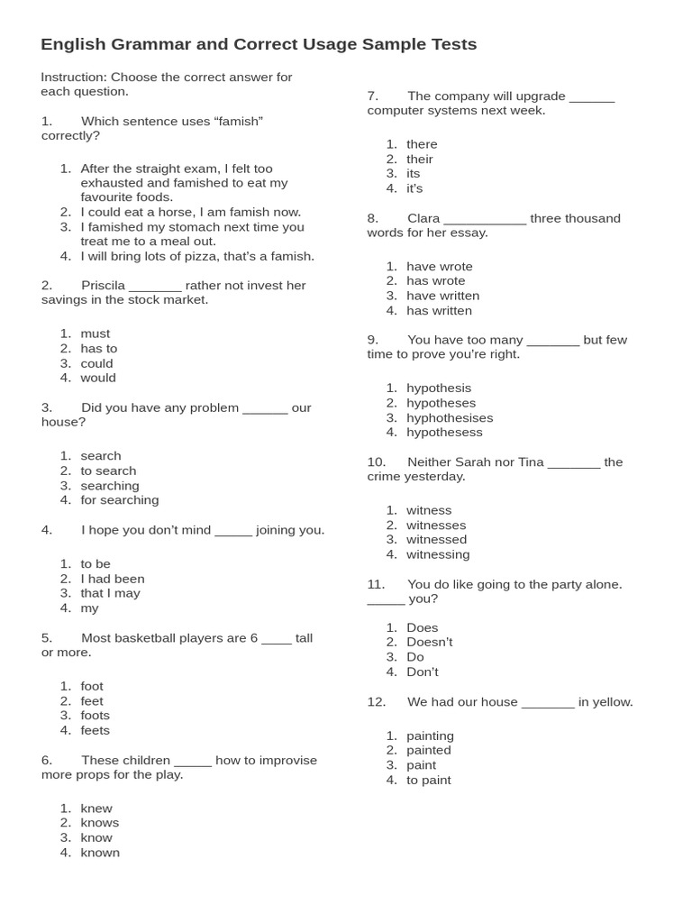 Grammar Test on Correct Usage | PDF | Hypothesis | Cognition