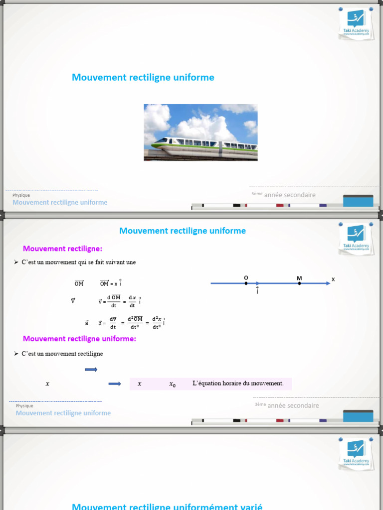 Mouvement rectiligne uniforme en physique | PDF | Accélération | Vitesse
