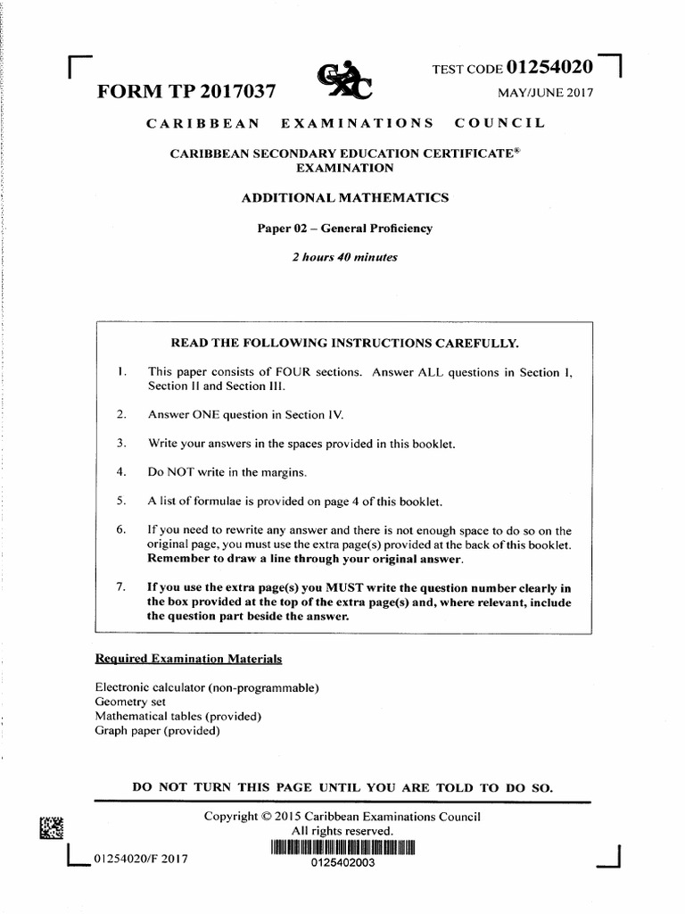 Csec Add Maths 2017 Paper 2 PDF | PDF | Mathematics