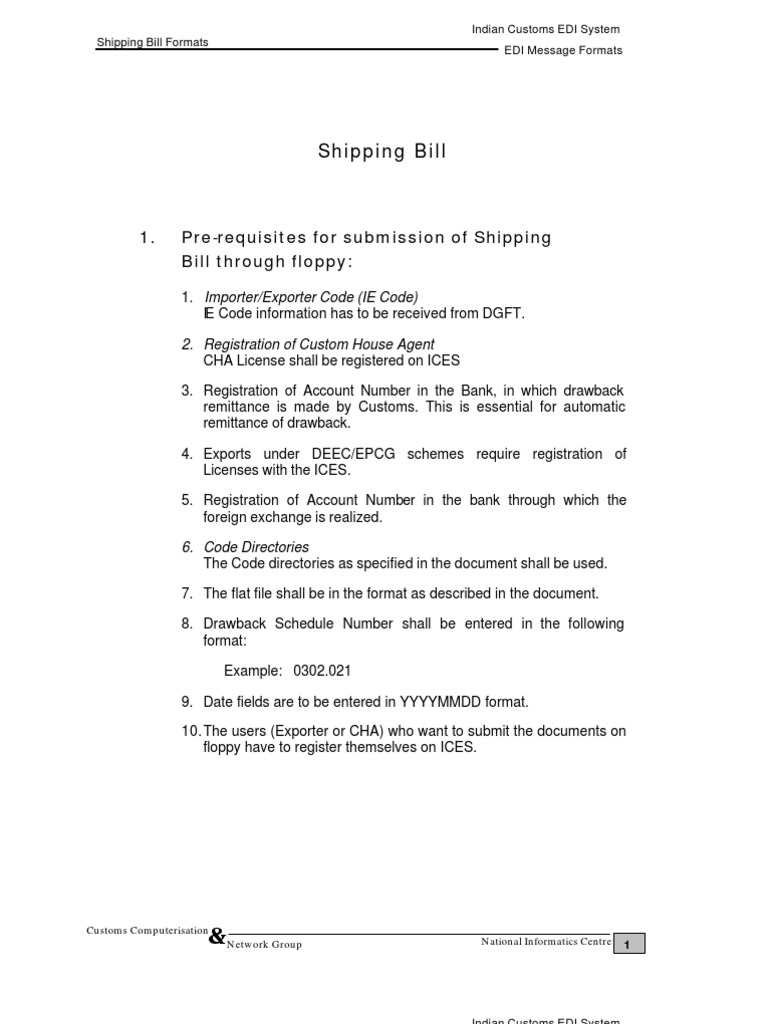 Shipping Bill Format for Indian Customs | PDF | Electronic Data ...