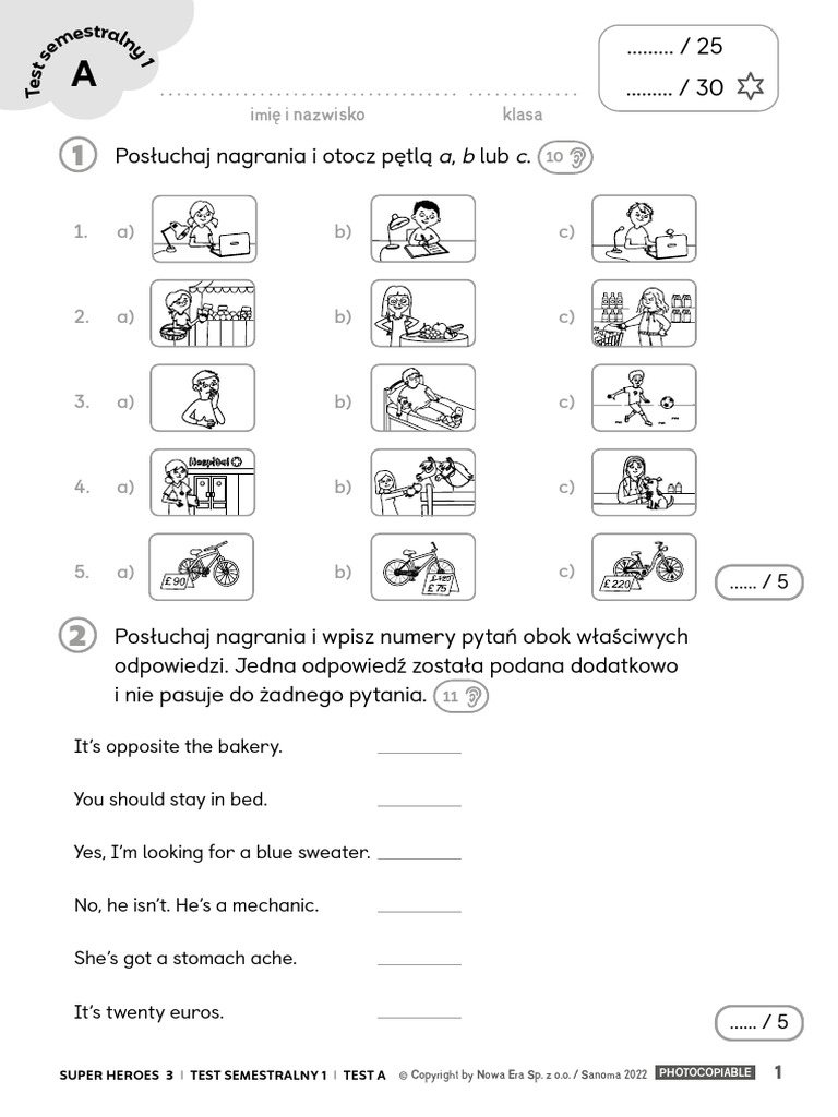 Test Kl3 Semestralny 1 A | PDF