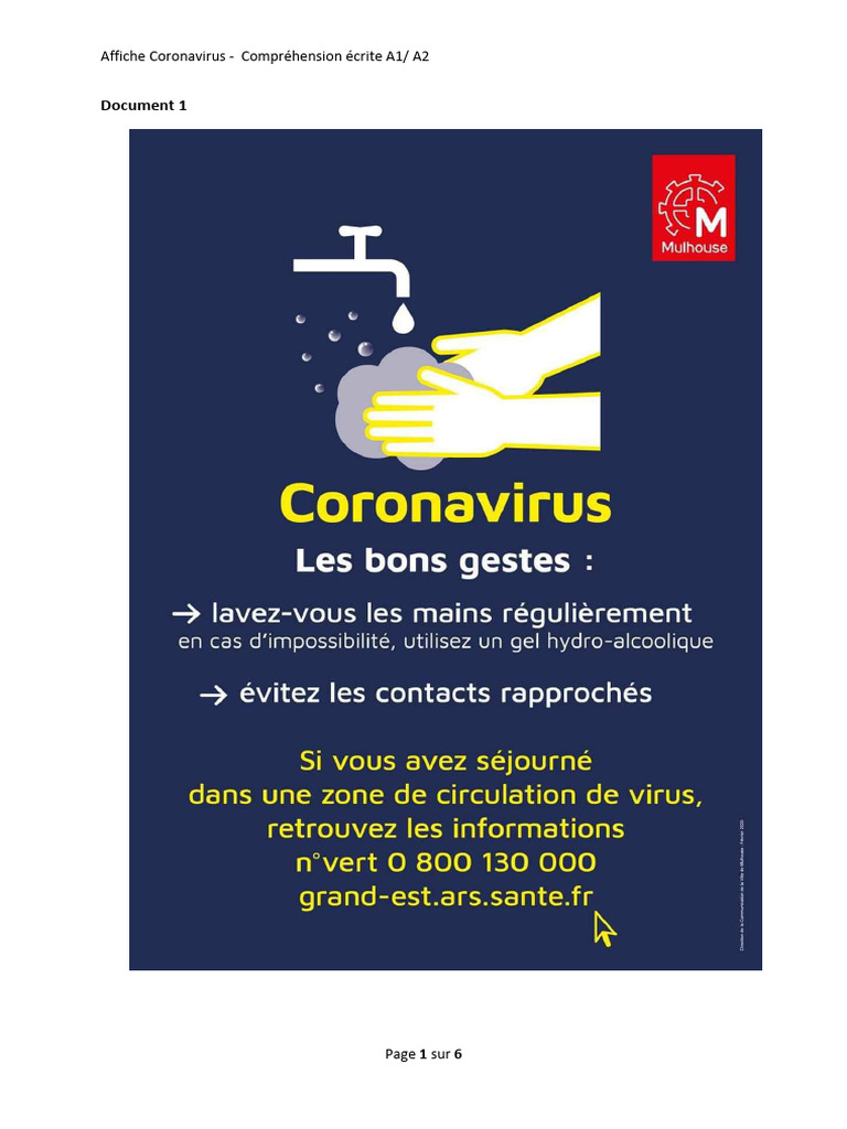 Affiche sur le Coronavirus A1/A2 | PDF