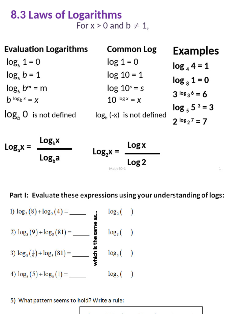 Laws of Logarithms in Math 30-1 | PDF | Number Theory | Combinatorics