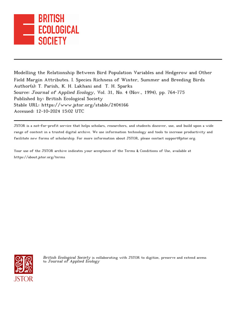 Parish ModellingRelationshipBird 1994 | PDF | Linear Regression | Hedge