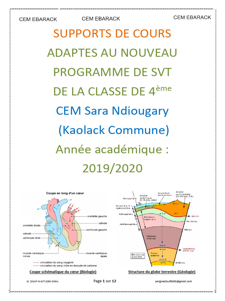 Supports de Cours SVT 4ème 2019/2020 | PDF | Fécondation | Système ...