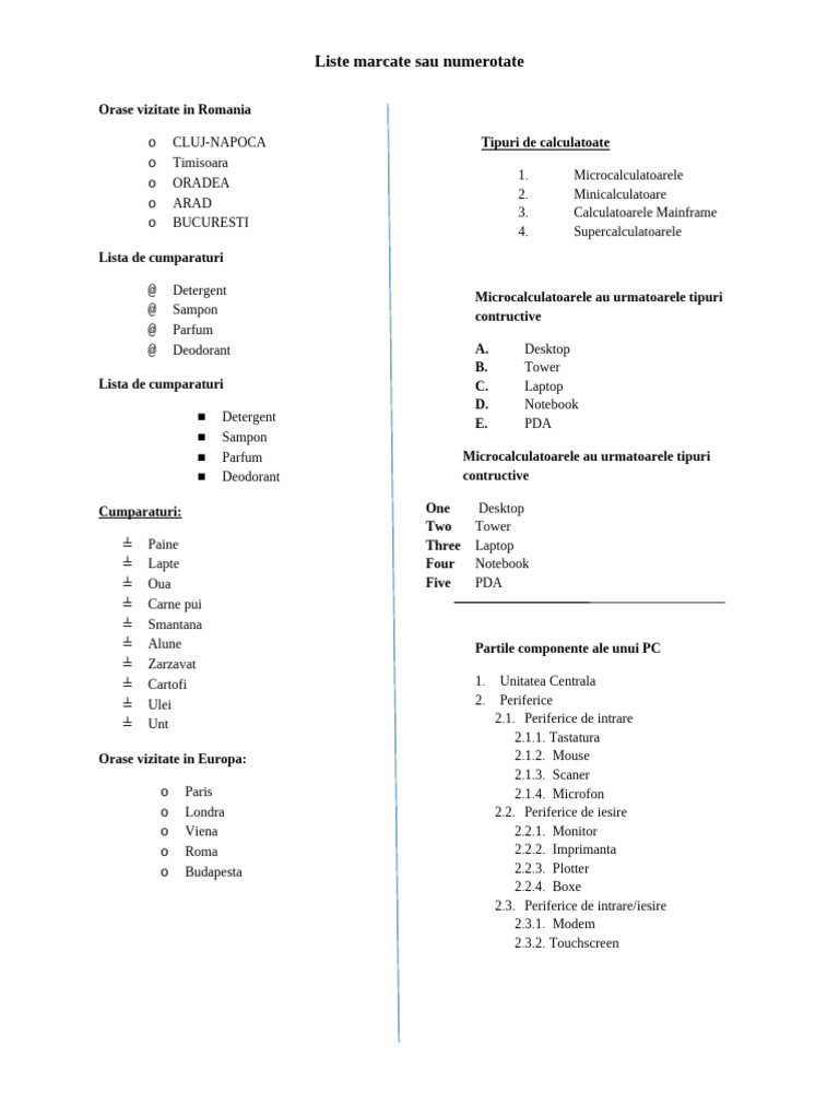 Liste Marcate Sau Numerotate | PDF