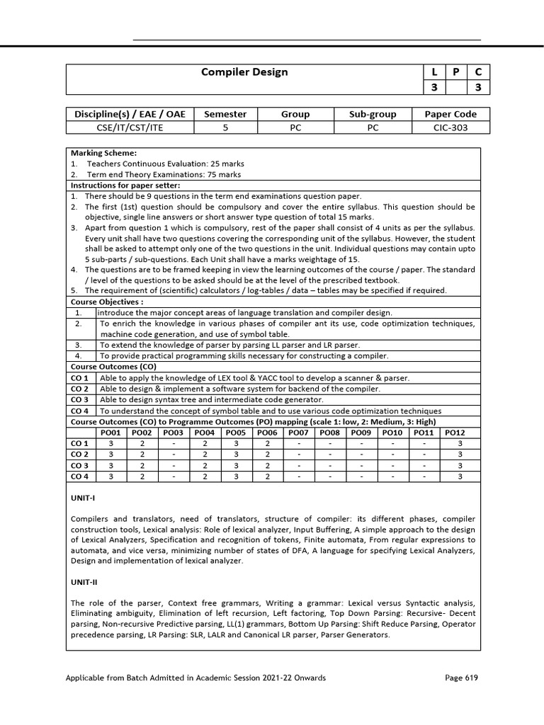 CSE 5th Semester Compiler Design Syllabus | PDF | Parsing | Internet ...