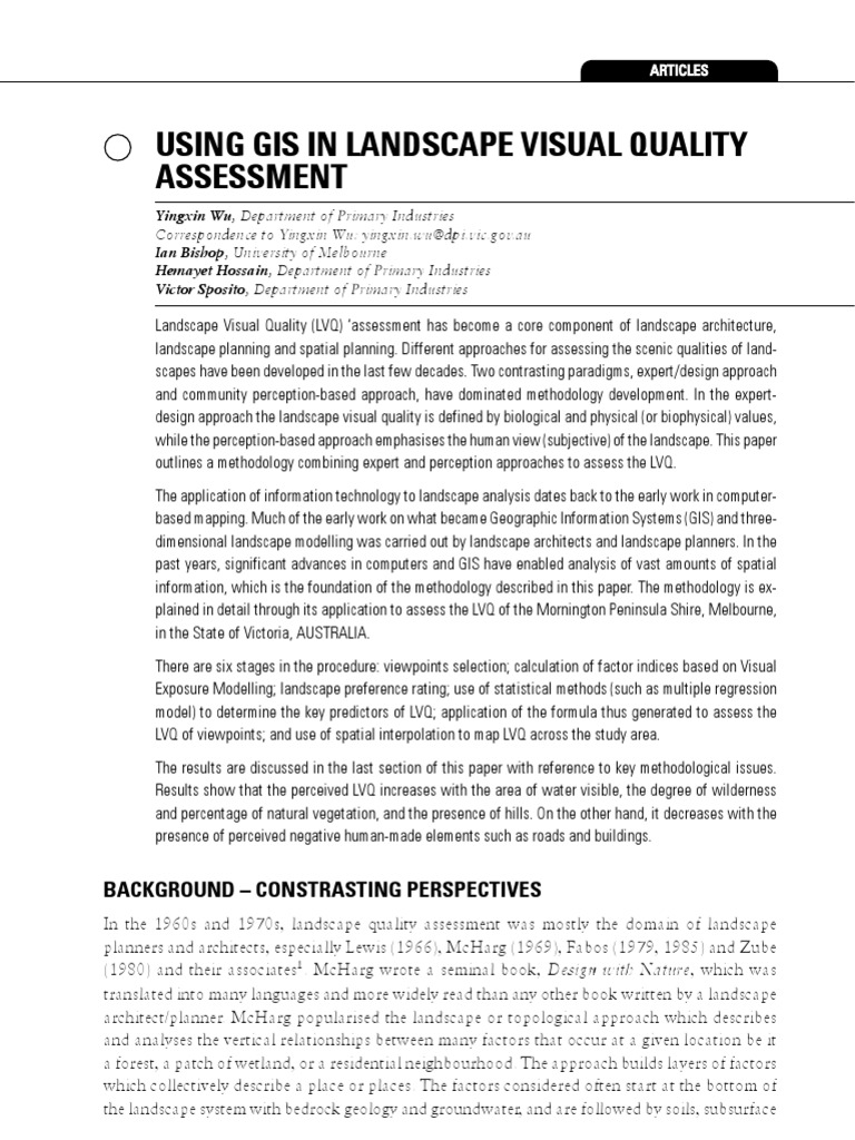 Using Gis in Landscape Visual Quality Assessment PDF Geographic