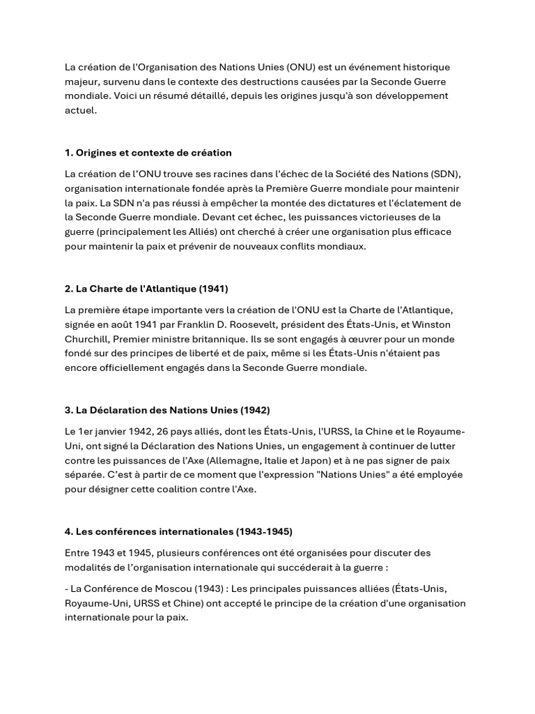 Création de l'ONU : Origines et étapes | PDF | Nations unies ...