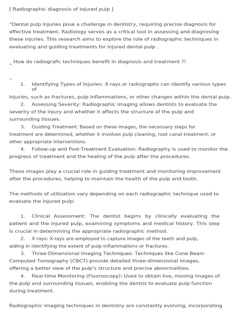 Radiographic Techniques for Pulp Injury Diagnosis | PDF | Radiography ...