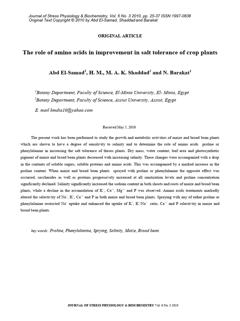 The Role of Amino Acids in Improvement I | PDF | Proline | Root