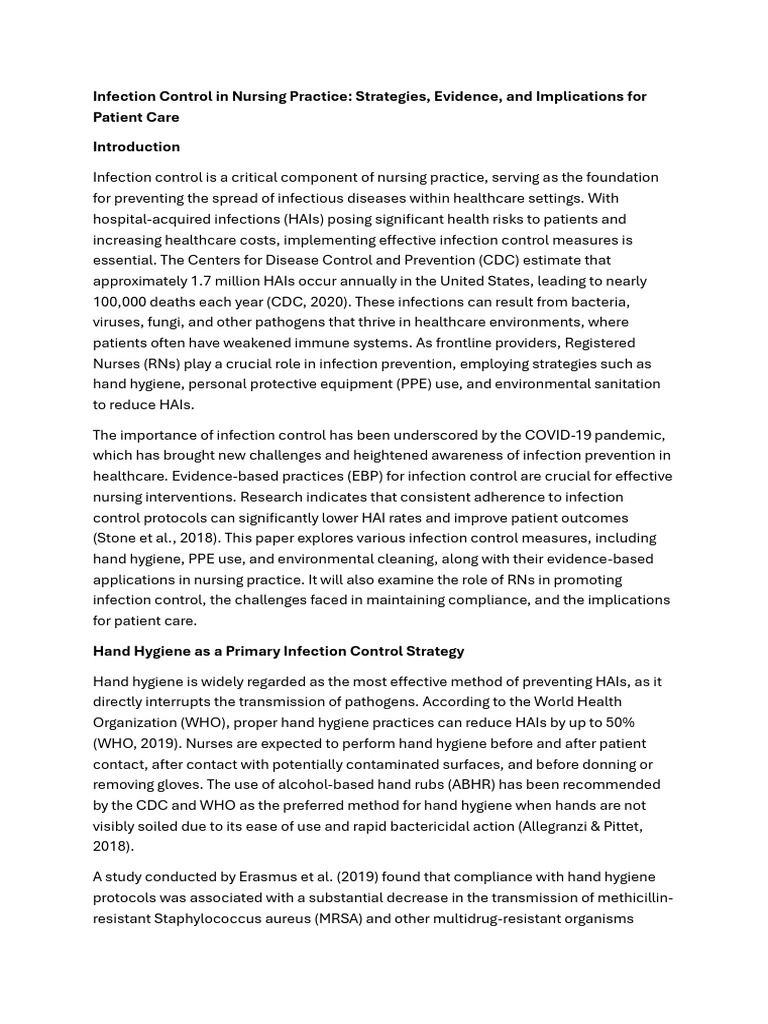 Infection Control Strategies in Nursing | PDF | Hand Washing | Infection