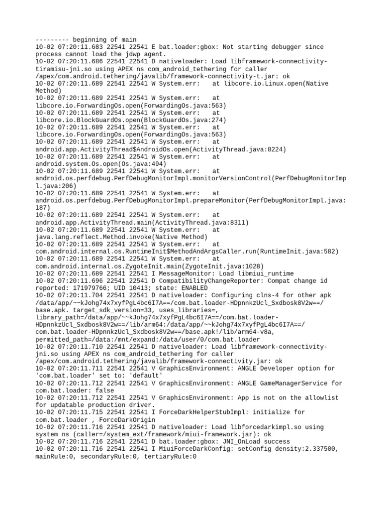 Com - Bat.loader Logcat | PDF | Computing Platforms | Computer Programming