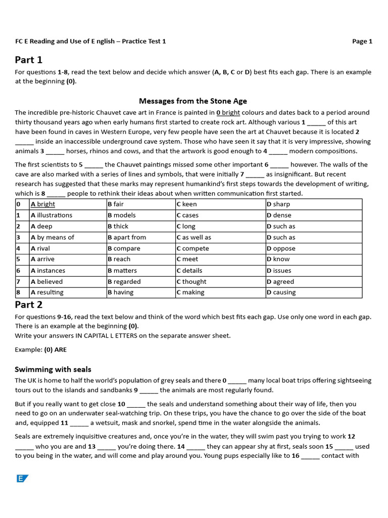 Messages from the stone age fc e reading and use of e nglish prac6ce