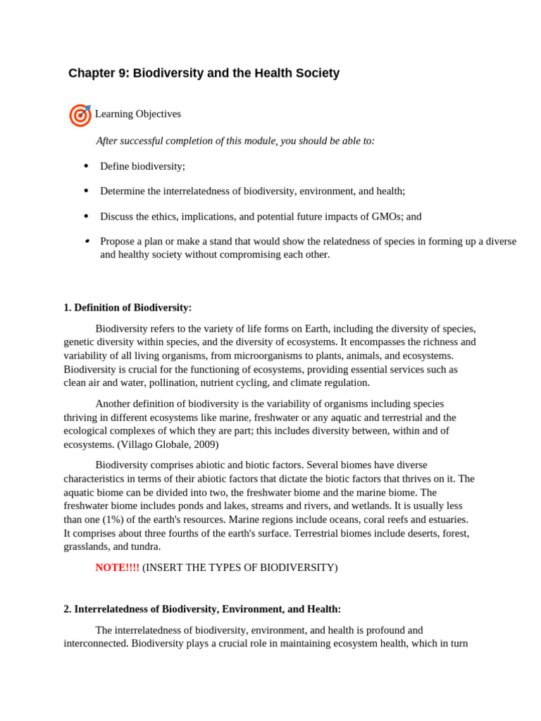 Biodiversity's Role in Health and Society | PDF | Biodiversity | Ecosystem