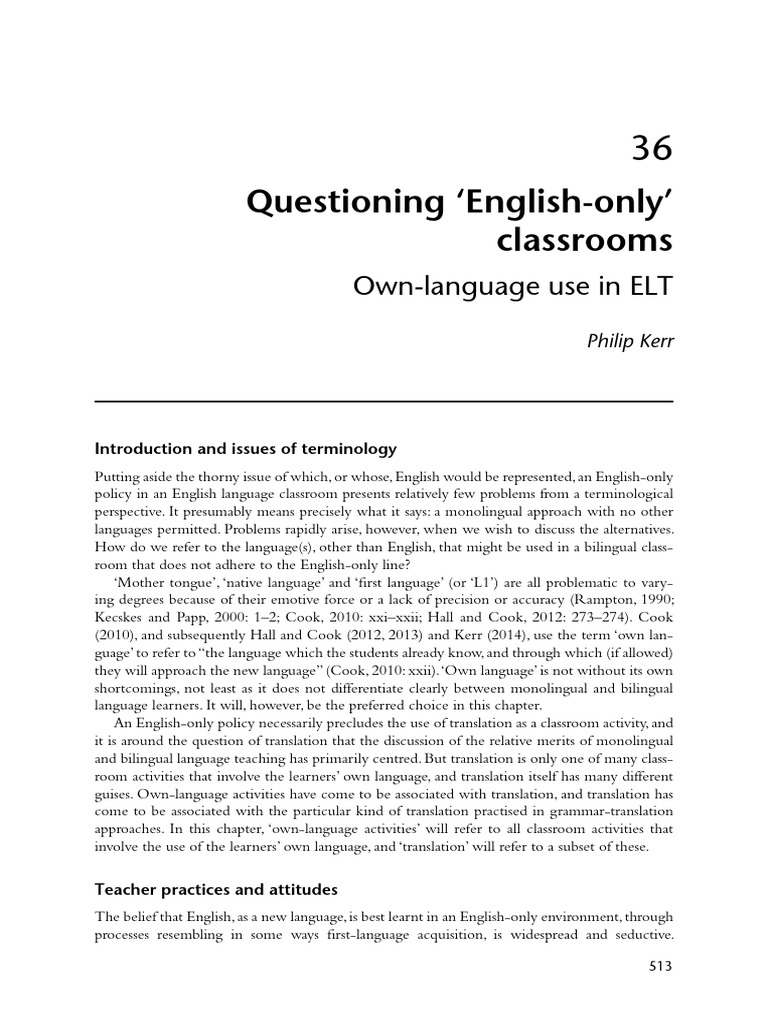 English-Only Classrooms vs. Own Language Use | PDF | Teachers ...